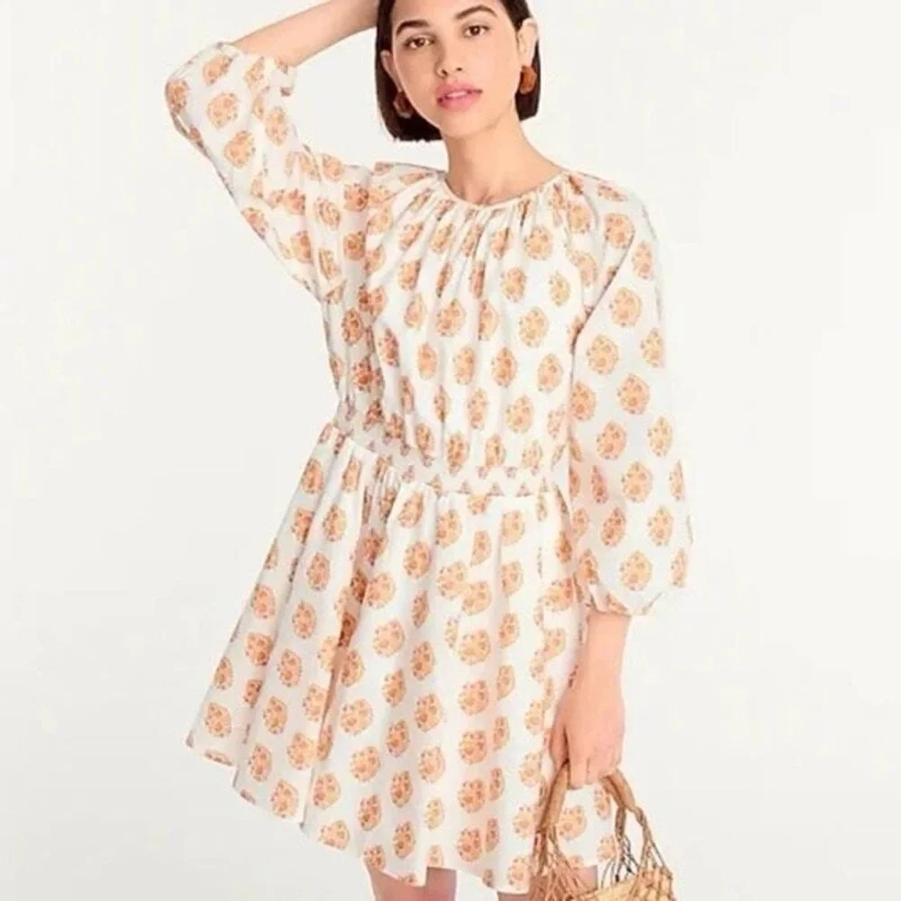 J.Crew Smocked-Waist Mini Dress in Gathered Floral Block Print NWT Size XS Boho
